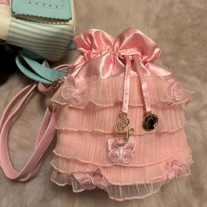 Loungefly Pink Ruffled Mini Bag with Butterfly Accents